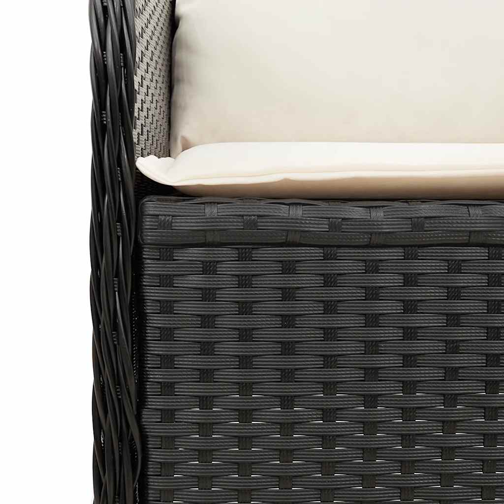 Vidaxl Folding Garden Bench With Cushions, Black, Poly Rattan