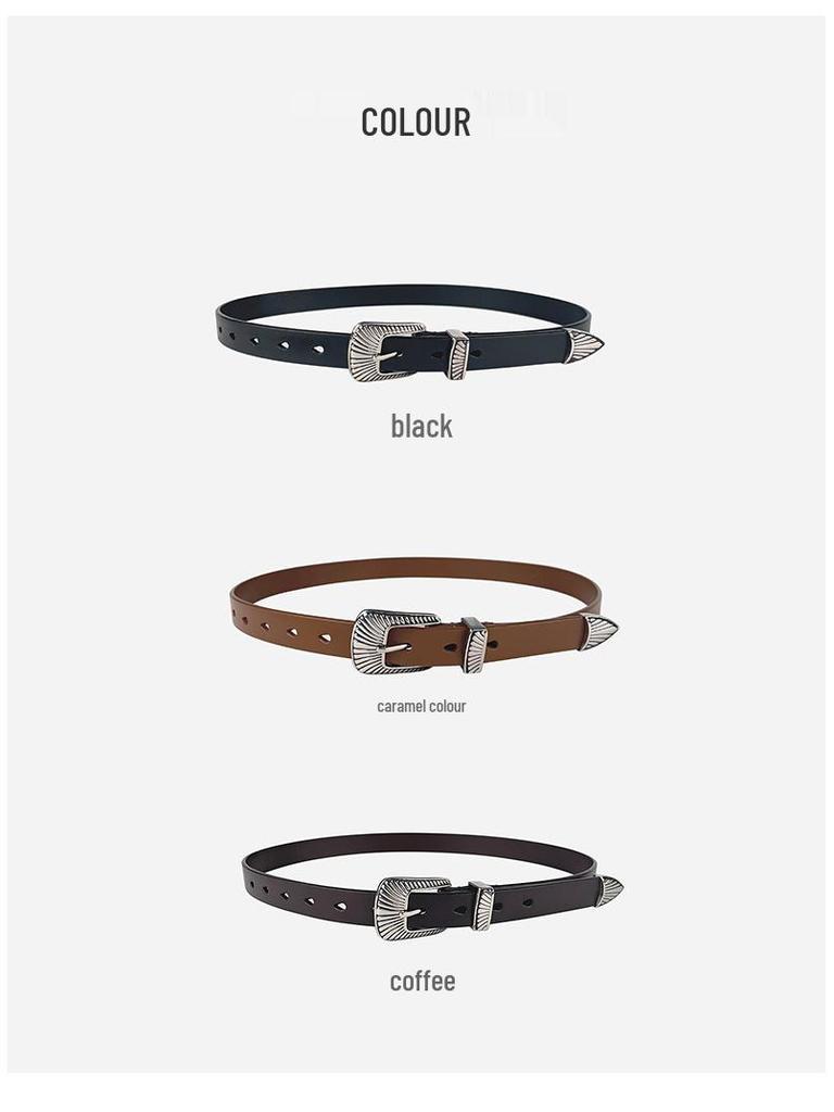Vintage Women's Cowhide Leather Belt - Versatile Fashion for Casual Pants & Jeans
