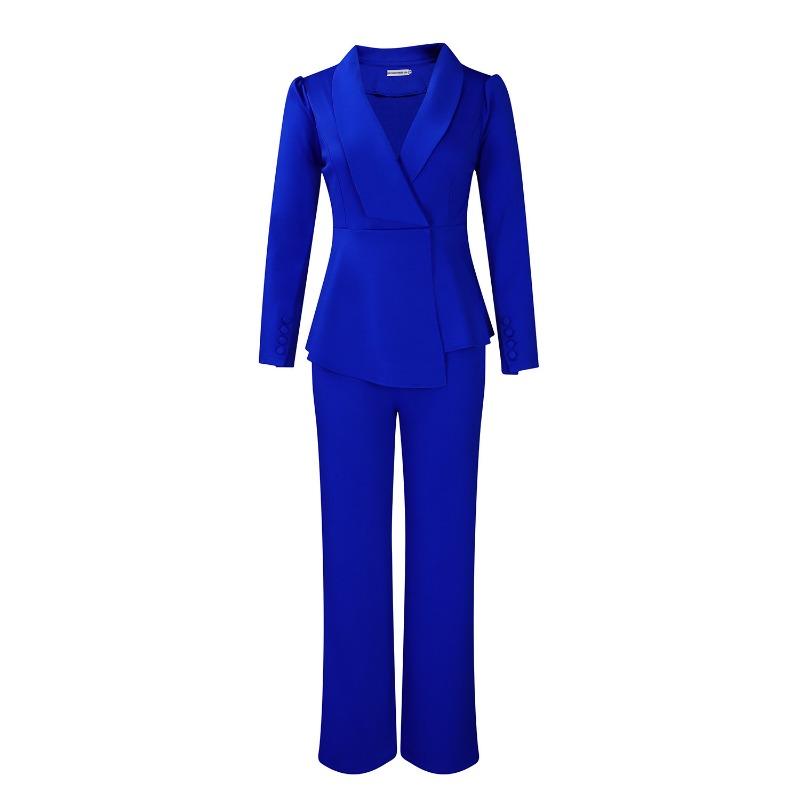 Women Elegant Ruffle Long Sleeve Top Wide Leg Pants Two Piece Set