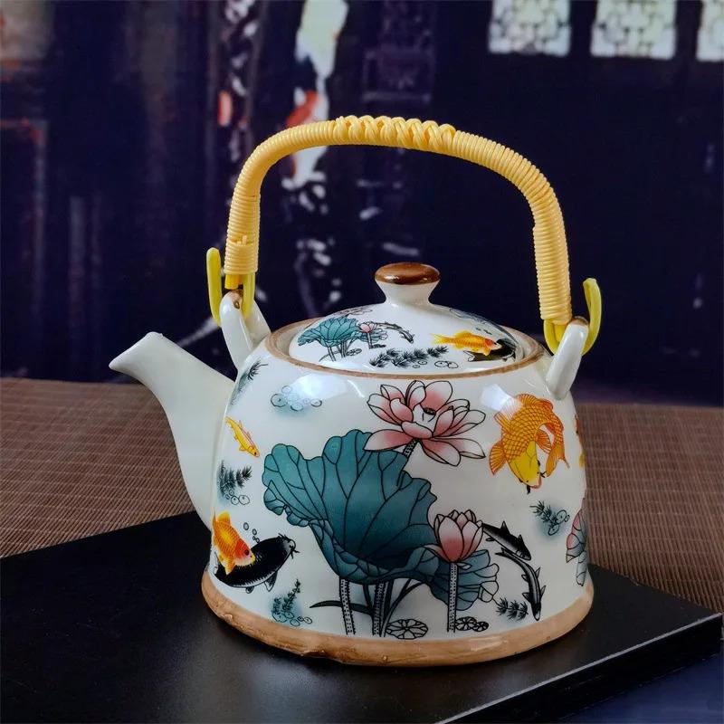 Ceainic din porțelan de uz casnic Oală din ceramică de mare capacitate cu apă rece Oală mare din porțelan, albastru și alb, cu mâner cu buclă