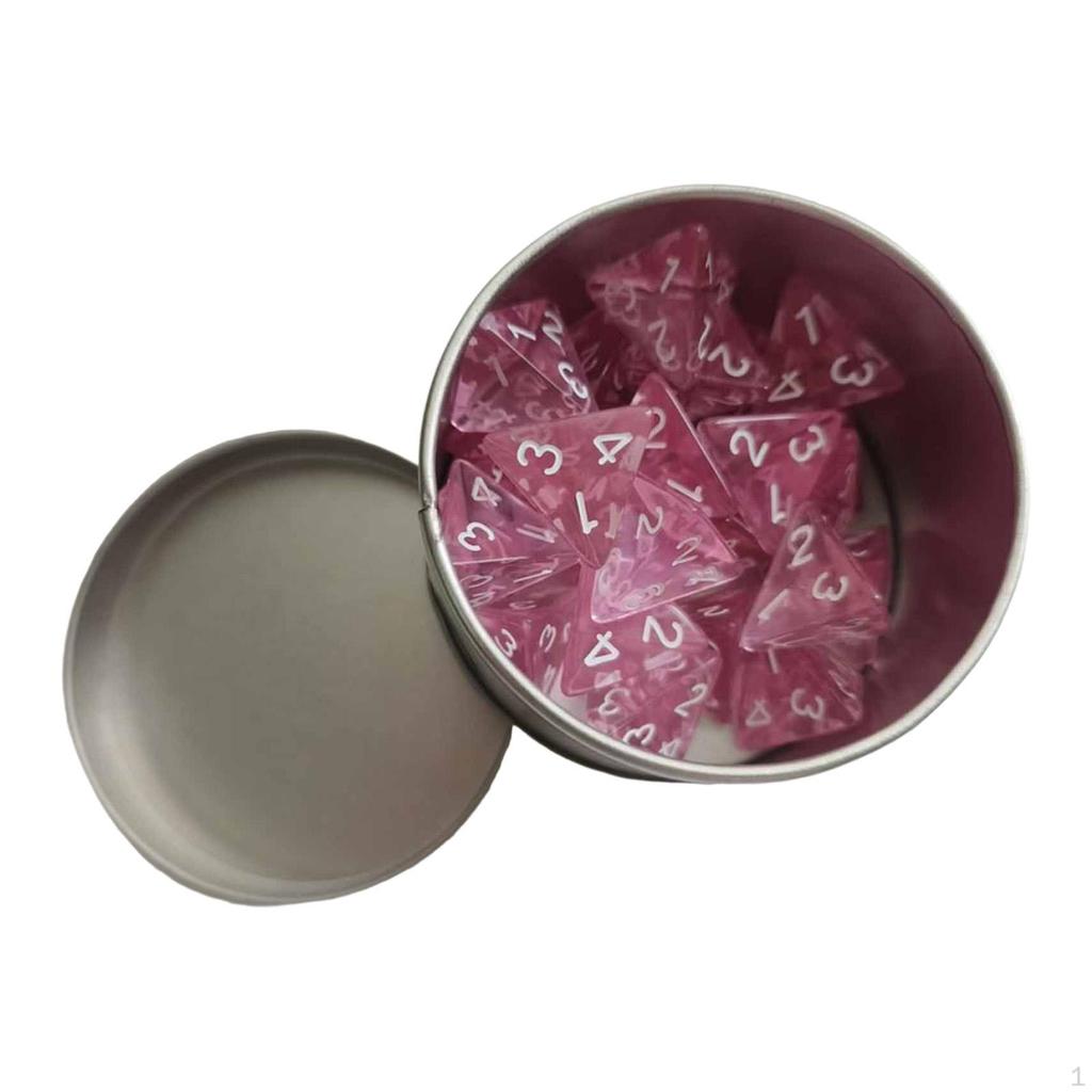 25Pcs Acrylic Polyhedral Dice 4 Sided Portable with White Numbers Storage Case for Board