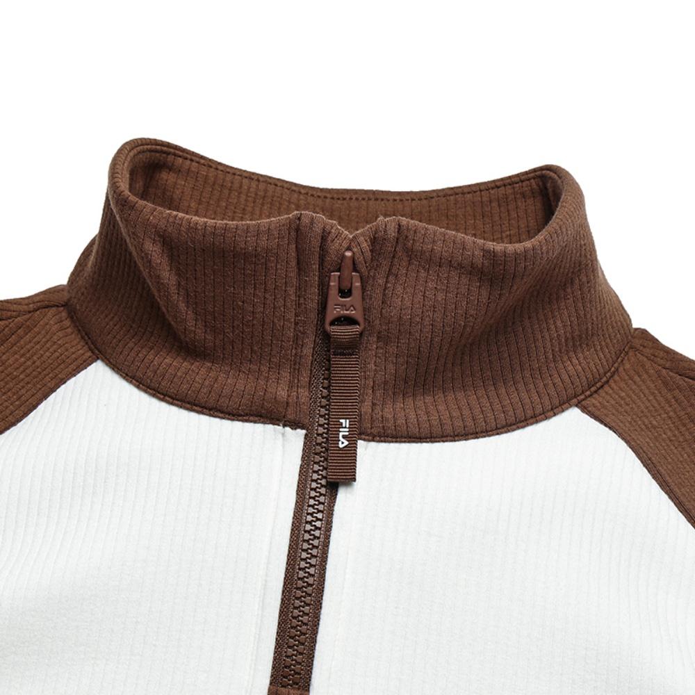 Fila Original Fashion Casual Slim Fit Stand Collar Half Zip Knit Long Sleeve T-Shirt Women Tops Cloud-Mushroom-White F11W549216FWT