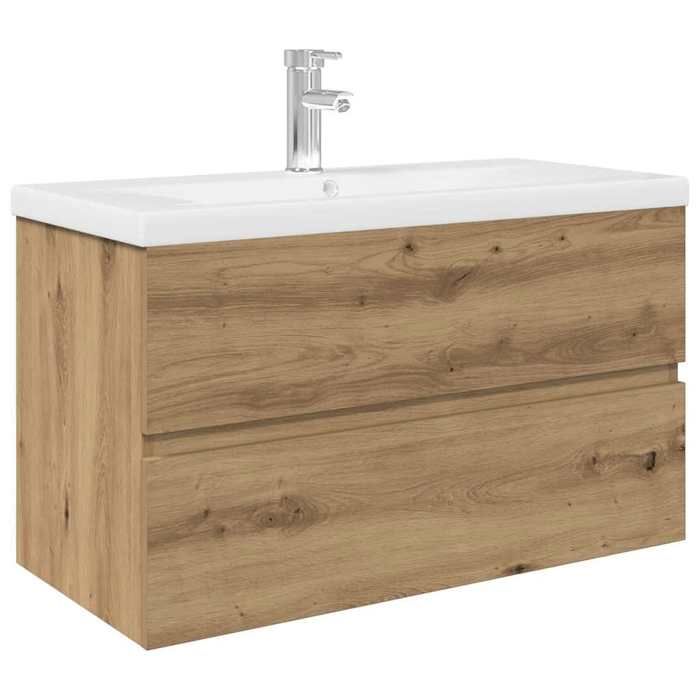 VidaXL Meuble lavabo avec bassin et robinet intégrés chêne artisanal, armoire lavabo de salle de bain, meuble de salle de 3328934