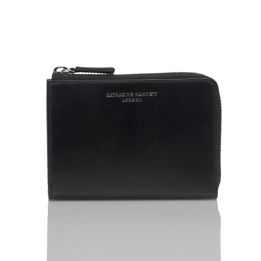 Calf (Calf) Premium Calf Leather Large Zipper Middle Wallet with Bill Compartment, Card Holder, and Coin Purse, Black, 490-50802