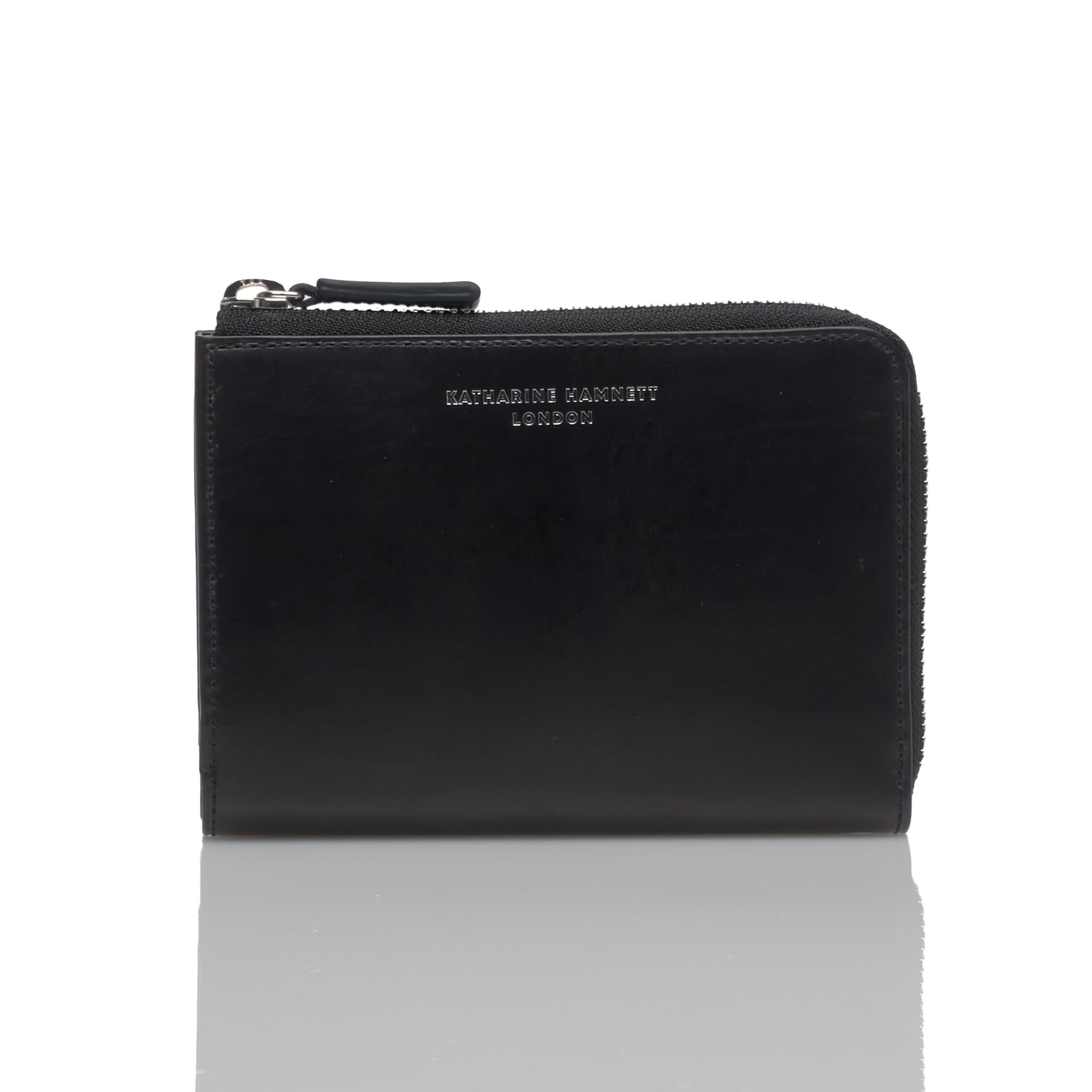 

Теленок (Теленок) Премиальный кошелек среднего размера на молнии из телячьей кожи с отделением для купюр, держателем для карт и монетницей, черный, 490-50802