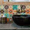 10Pcs Retro Mandala Tile Stickers  Waterproof PVC Decals - Blue & White Moroccan Floral Wall Floor Mural for Kitchen Bathroom DIY