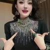 Elegant Rhinestone Long-Sleeve Women's Top - Autumn/Winter Base Layer with Half-High Neck