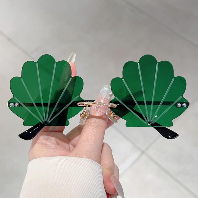 

Cute Seashell Shaped Sunglasses New Rimless Multi-color Beach Vacation Decor Shades Trendy Stylish Rave Sun Glasses golden