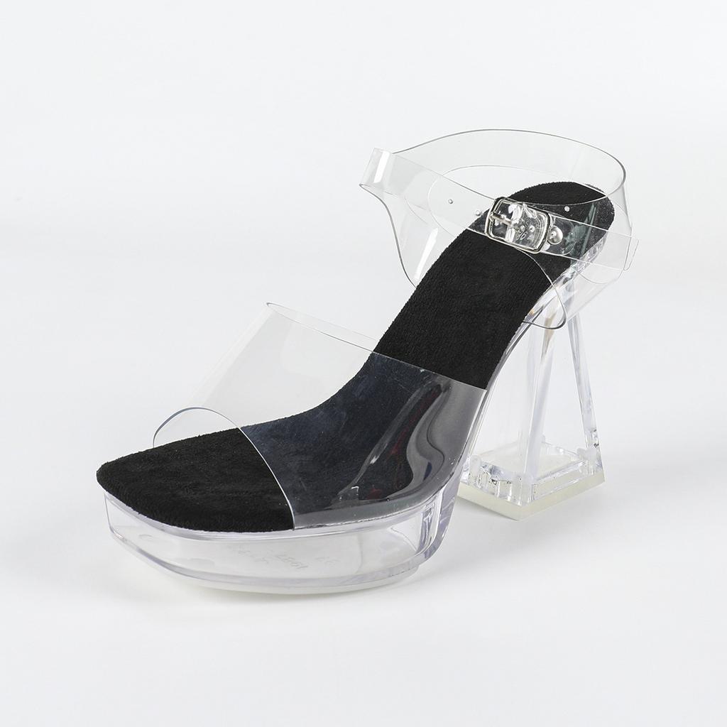 New 12CM Fashion Wedding Sexy Car Model Transparent Thick Heel Crystal Square Head Non-slip Sandals LFD-1989-7
