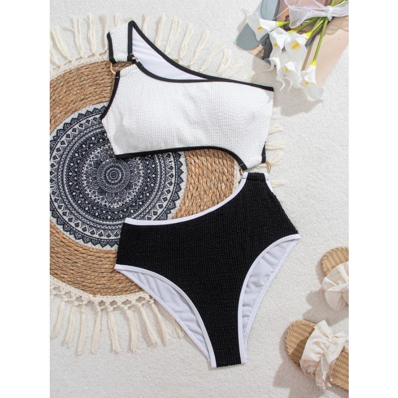 

Слитный купальник с металлическим кольцом, контрастная цветная вставка, комплект бикини M