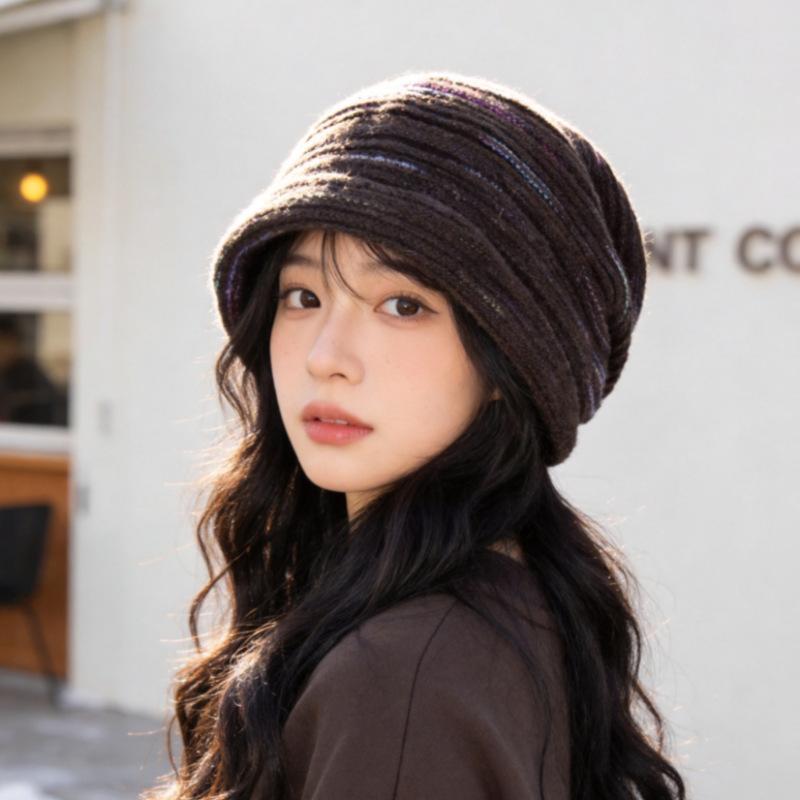 Autumn and winter fashionable women's hats thickened knitted stacking hats for women with small faces and warm confinement hats factory price