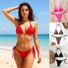 Sexy Bikini Double-sided Lace-up Beach Swimsuit Neck Leak Back Bikinis Split Swimsuit Women