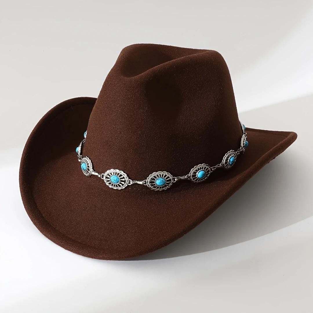 

JYL TS DIY Medal Hat Unisex Silver Bull Logo Western Jazz Hat Felt brown_M(56-58cm） пфальц синього кольору