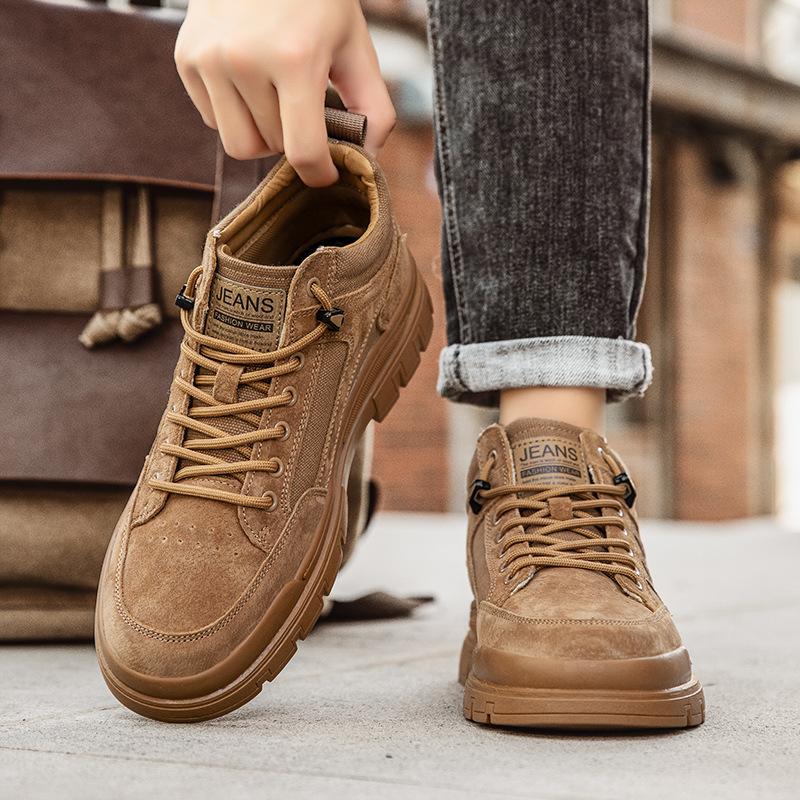 Leather Martin Boots Men's High Top American Retro Desert Boots Soft Sole Short Boots Medium Top