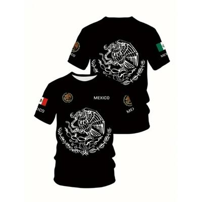Mexican Flag Eagle T-shirt Men's Fashion 3D Printing T-shirt Boxing Football Oversized T-shirt Sports Top Crew Neck Short Sleeve