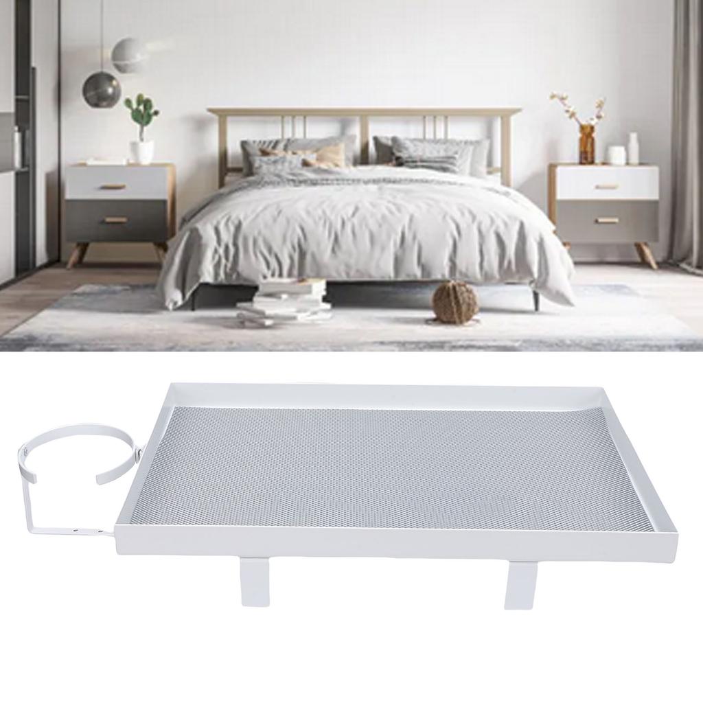 Bedside Shelf with Cup Holder Carbon Steel Bunk Bed Tray Clip On Nightstand with Hooks for College Dorm Room Table Storage