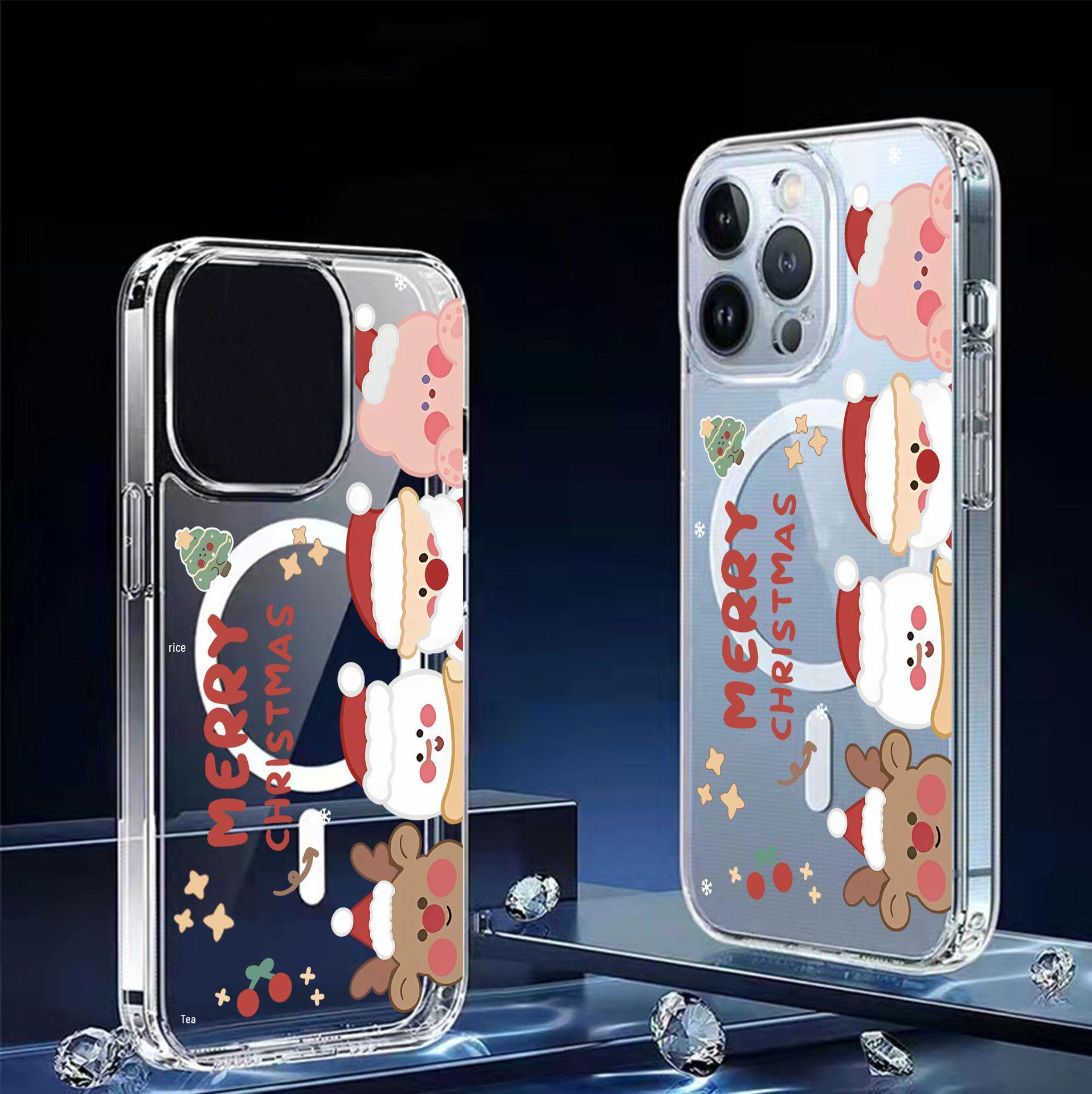 

Transparent Magnetic Christmas Hat Case for iPhone 15/16/17 Pro Max - Full Coverage iPhone 14 Pro прозорий