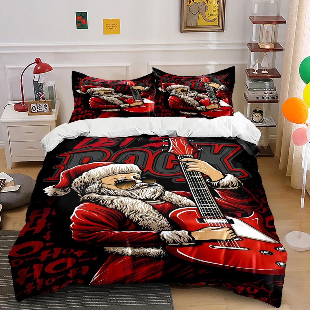 Santa playing red guitar. Bedding sets Duvet cover sets Duvet covers Pillowcases(1 * Duvet Cover 2 * Pillowcases without duvet insert)