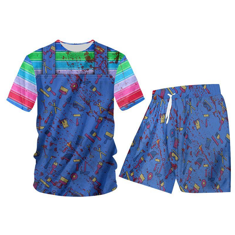 Horror-Charakter Geistpuppe Chucky Cosplay Hoodie & Hosen-Set