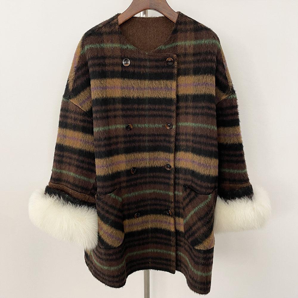 OFTBUY New Winter Women Coat Real Natural Fox Fur Cuff Turn-down Double-faced Woolen Blends Jacket Thick Warm Casual Overwear