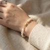 EFFIE QUEEN 925 Pure Silver 14k Gold Rice Shaped Pearl Chain Bracelet Beach Jewelry for Women Summer Beach Vacation Gift GPB11