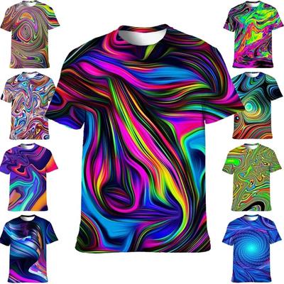 Bunte T-Shirts für Herren 3D-gedrucktes Neon Abstraktes T-Shirt Kurzarm