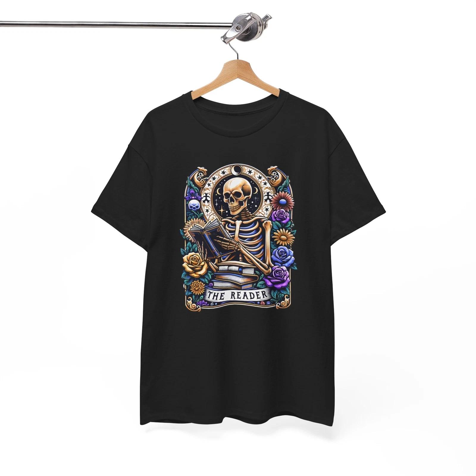 

Tarot Card Skeleton Book T-Shirt - Clever Wordplay Tee for Funny People M