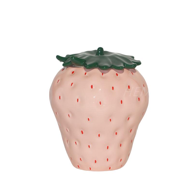 Hand-Painted Strawberry Ceramic Tea Can Ornament for Home Decor and Photography
