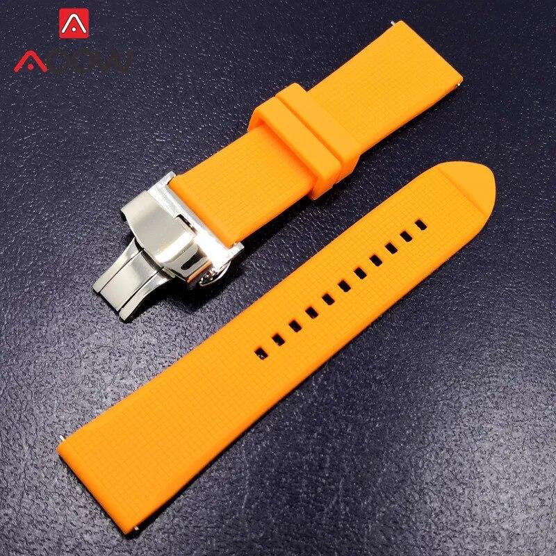 Bracelet de montre en Silicone 18 20mm 22mm 24mm, pour Samsung Galaxy Watch 4 42mm 46mm, caoutchouc à dégagement rapide, boucle papillon