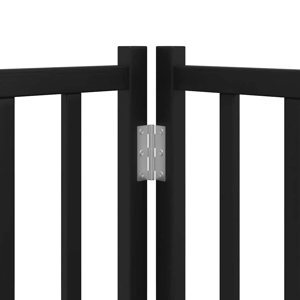 8 Piece Foldable Dog Gate with Door Black 640 cm Poplar Wood