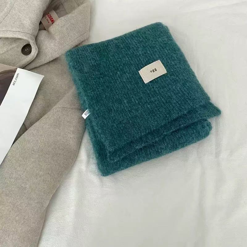 Winter scarf female egg label solid color including scarf to keep warm Korean temperament knitted soft waxy fashion trendy and elegant