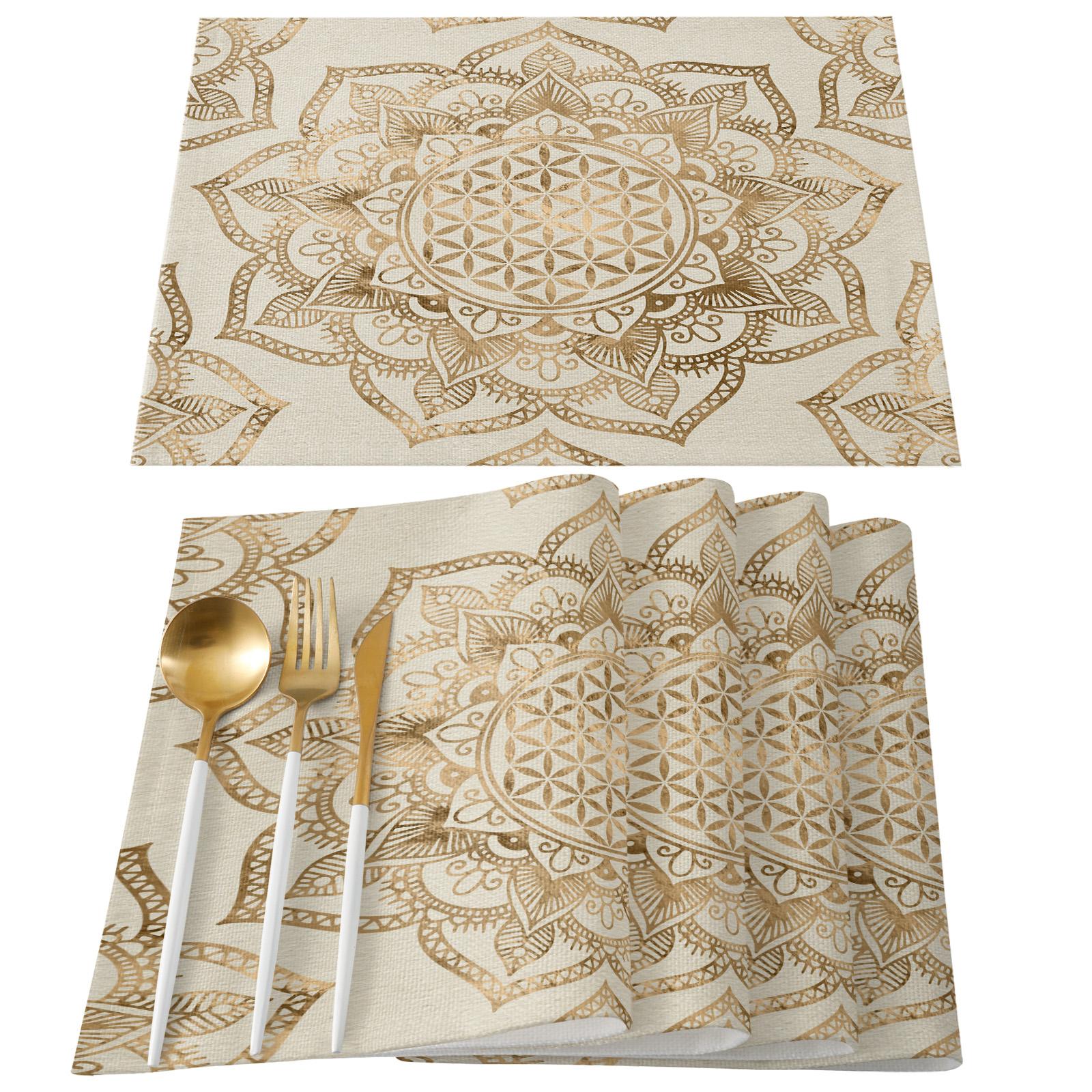 

Flower Of Life Placemat Boho Floral Table Mat,Washable Place Mat for Kitchen Dining Holiday Party Home Decor,House Warming Gifts 2pcs 30x45cm