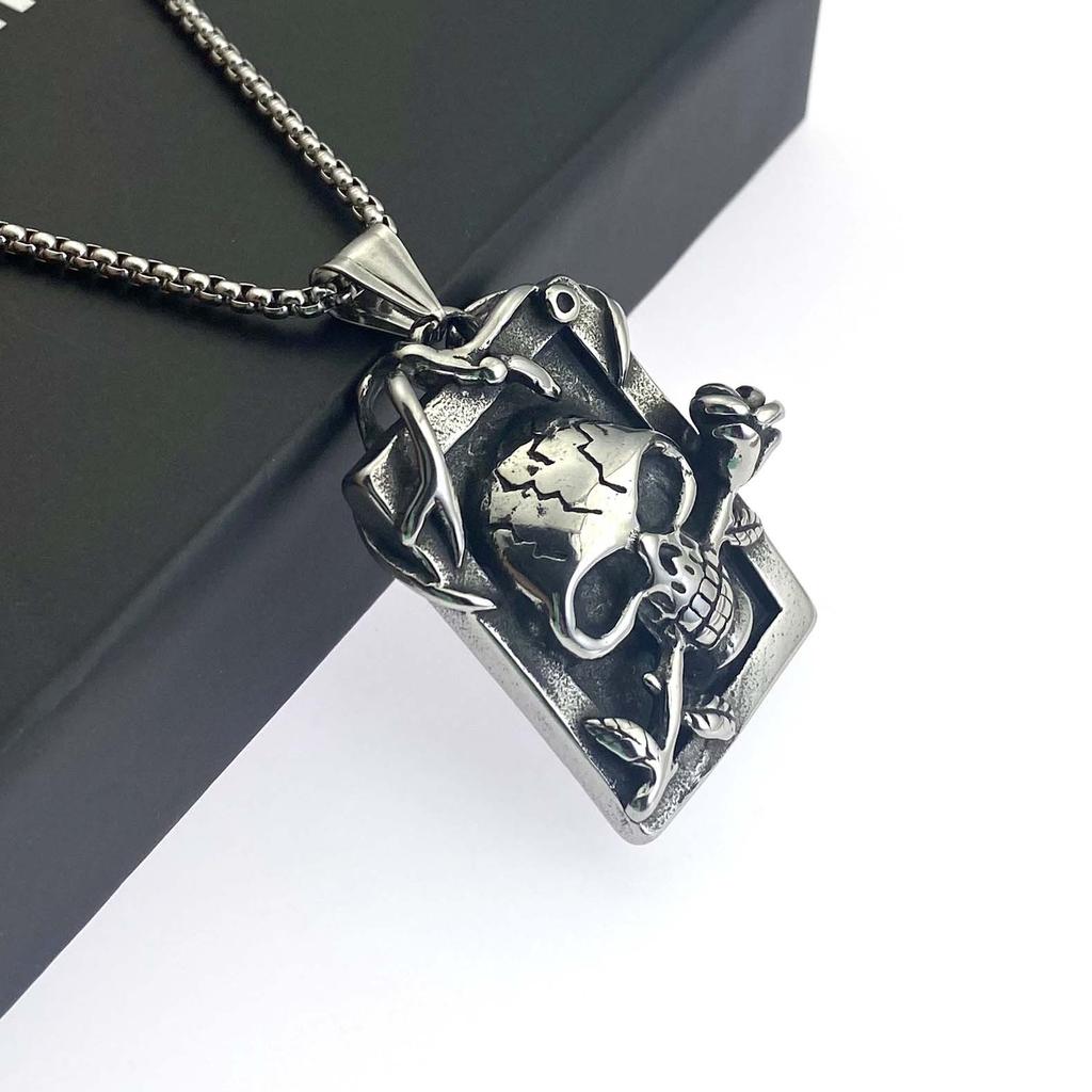 Halloween Personalitate Hip Hop Craniu Tridimensional Trandafir Pandantiv Oțel Inoxidabil Oțel Titan Dominator Colier Exagerat