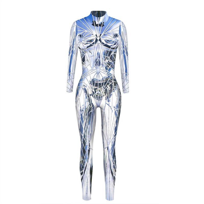 Woman Burnning Man Festival Outfit Female Party Catsuit Zentai Bodysuits Pink Green Print Costume Carnival Jumpsuit