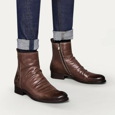 Fashion Men's Boots Side Zipper Leather Boots Fashion Outdoor Work Ankle Boots Plus Size High Top Shoes Handmade Platform Chelsea Boot