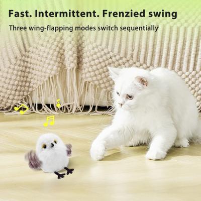 Yousheng 2Pcs Imitation Bird Toy Realistic Birdsong Cat Toy with Flapping Wings Rechargeable Touch Activated Interactive Chirping Plush Bird Toy