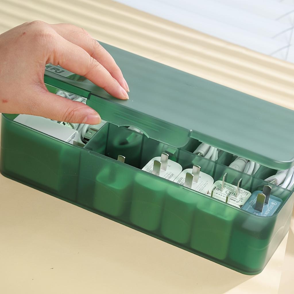Portable Desktop Organizer Box with Compartments for Cables, Chargers, Batteries,Nail Art,Hair & Cosmetic Storage, Plastic Case.