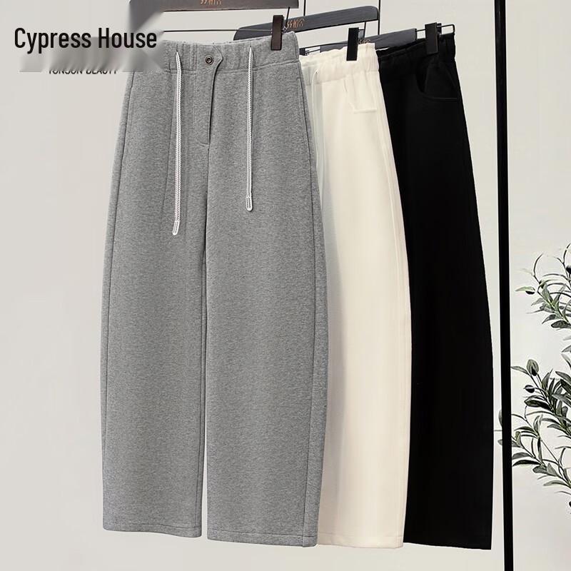 Women's Elastic Waist Drawstring Wide-Leg Fleece Casual Pants
