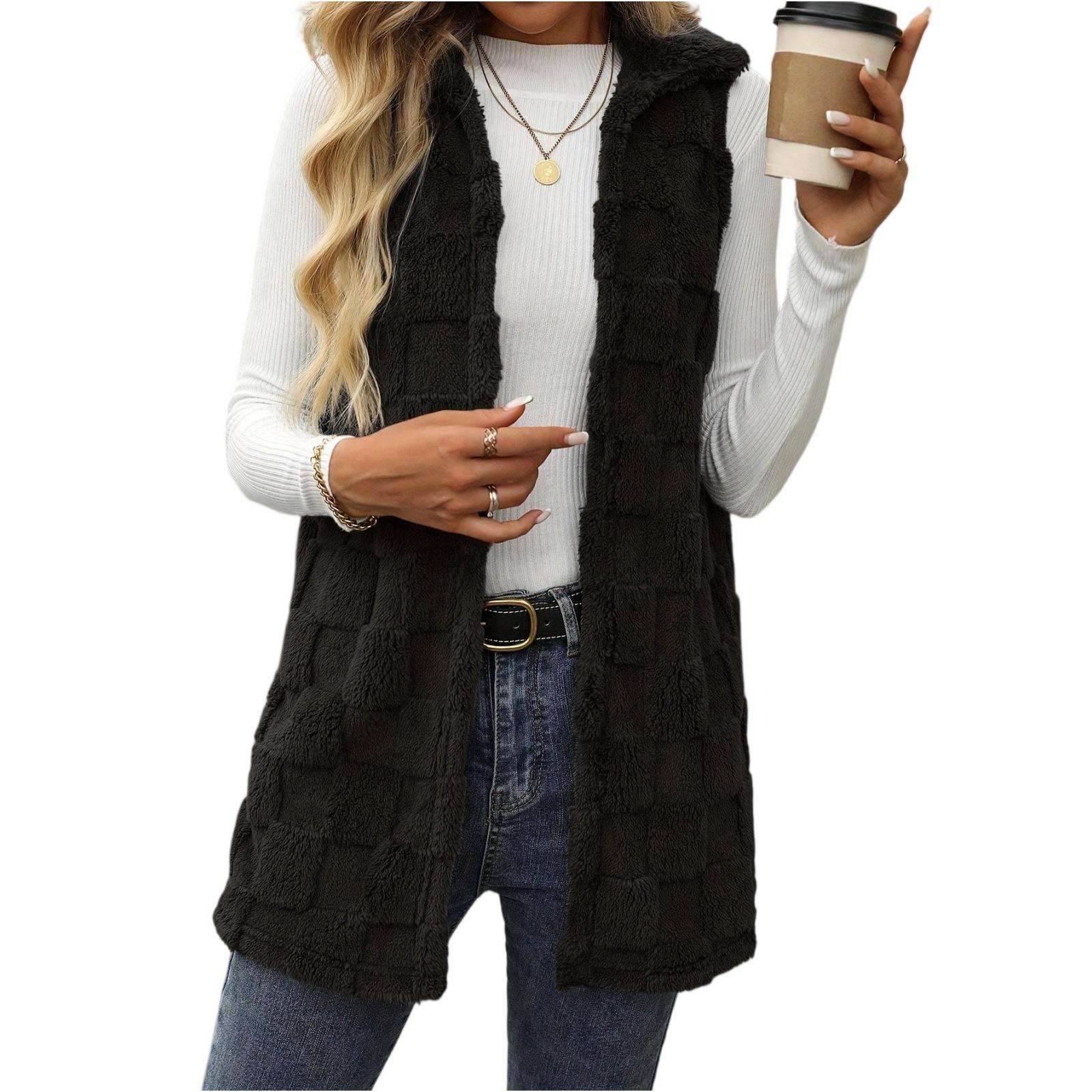 

Fashionable Women s Casual Vest Elegant Cardigan Jacket L чёрный