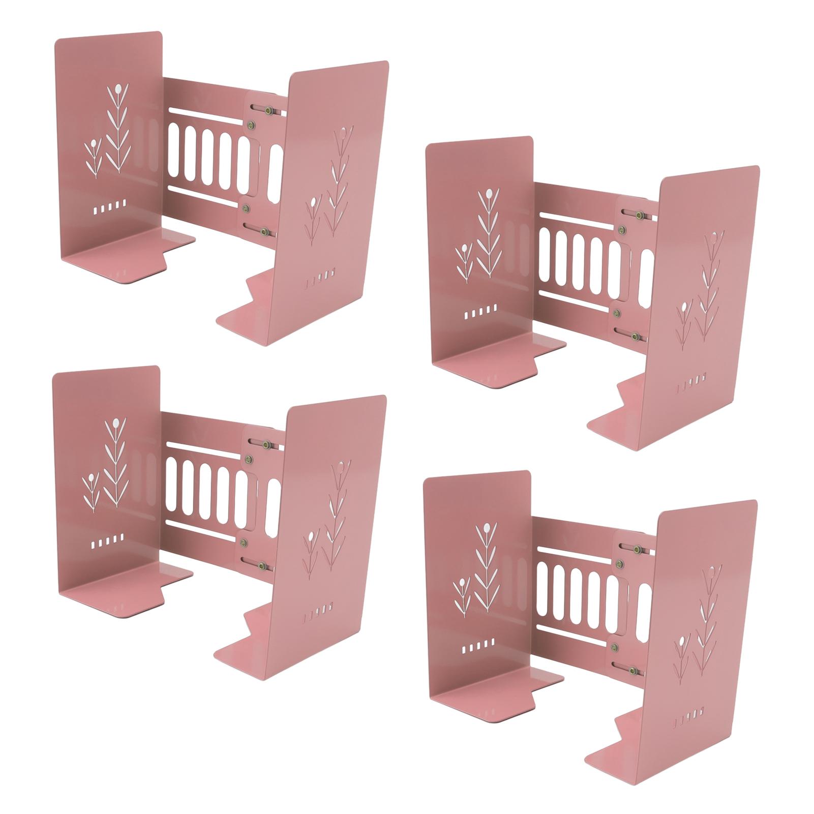 

4 шт. держатели для книг, выдвижная конструкция, металлический гибкий регулируемый тонкий дизайн, держатель для книжной полки светло-розовый