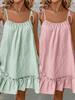 European and American Summer Spaghetti Strap Sleeveless Ruffle Knee-Length Dress
