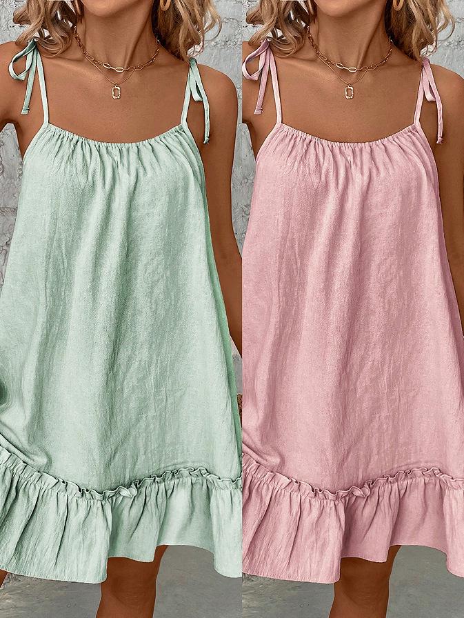 European and American Summer Spaghetti Strap Sleeveless Ruffle Knee-Length Dress