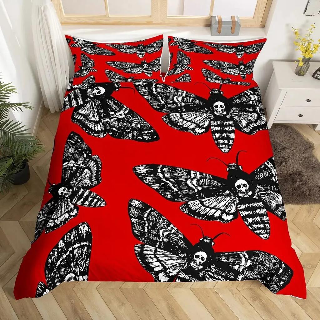 Gothic Skull Death Moth Flowers Comfortable Duvet Quilt Cover Pillowcase Bedding Set Children Bedroom Decoration Home Textile