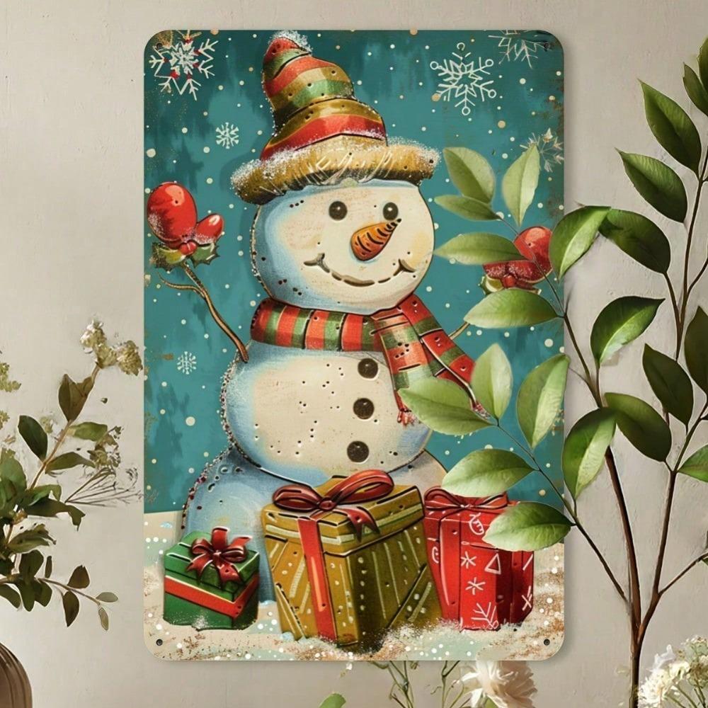 Vintage Smiling Snowman Metal Tin Sign 8x12 Inch Wall Art Home Bar Garage Decor
