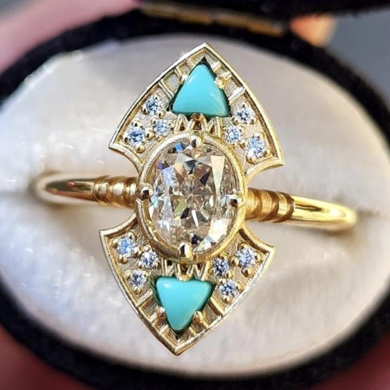 European and American new fashion Nepalese handmade retro dripping oil personalized ethnic style women s ring 10&Gold-color белый