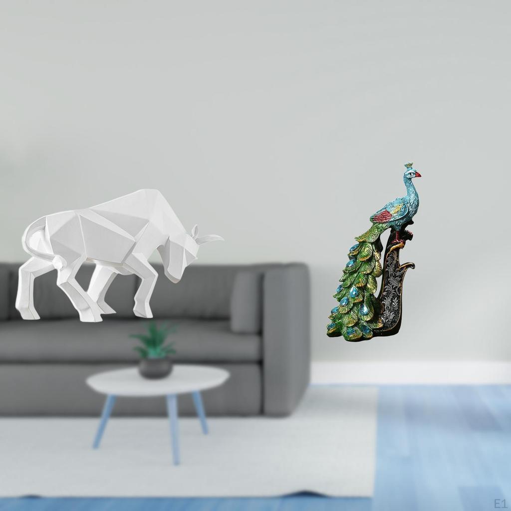 Modern Resin Bull And Peacock Statue Ornament Abstract Animal Figurine Collectible for Entryway