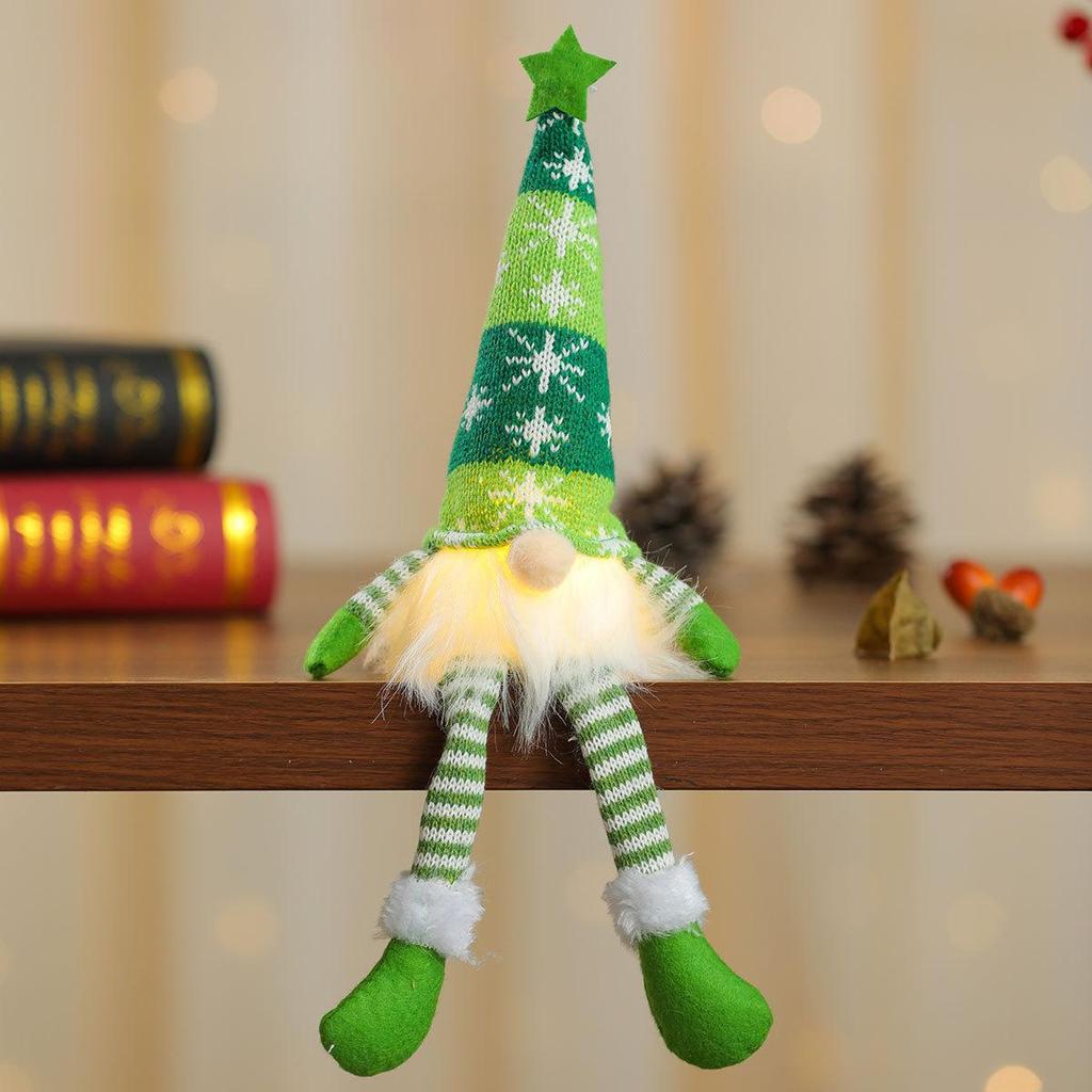Striped Snowflake Knit Star Hat with Light-Up Legs Christmas Gnome Ornament Gift Decoration