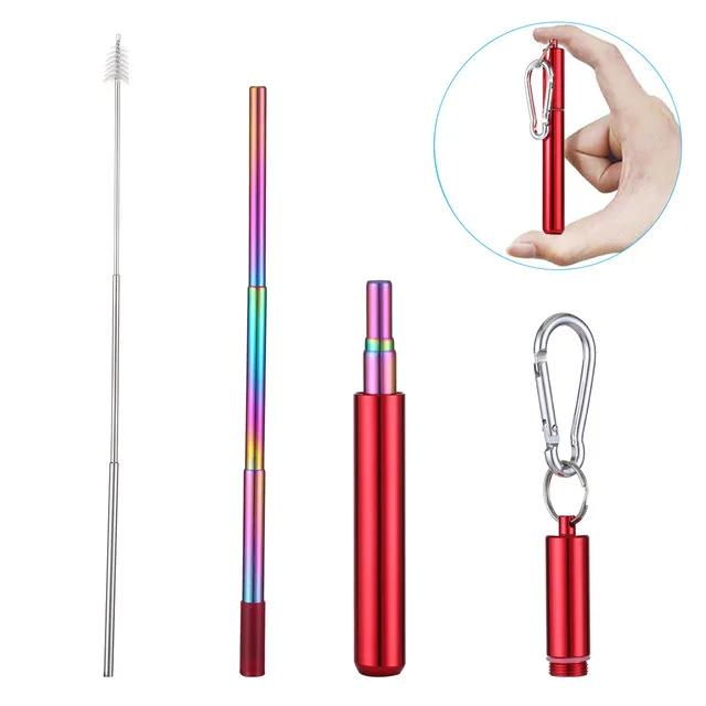Stainless Steel Telescopic Drinking Straw, Portable Straw for Travel, Reusable Collapsible Metal Drinking Straw with Brush