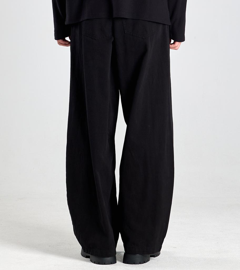 Beoteunseoul Vintage Work Rivet Volume Curved Cotton Pants (Black)