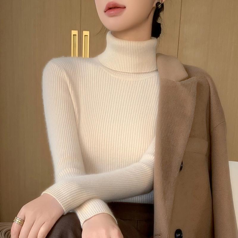 Elegant Women's High-Neck Sweater for Autumn/Winter 2026 - Slim Fit, Thick Knit, Show Thin Base Layer